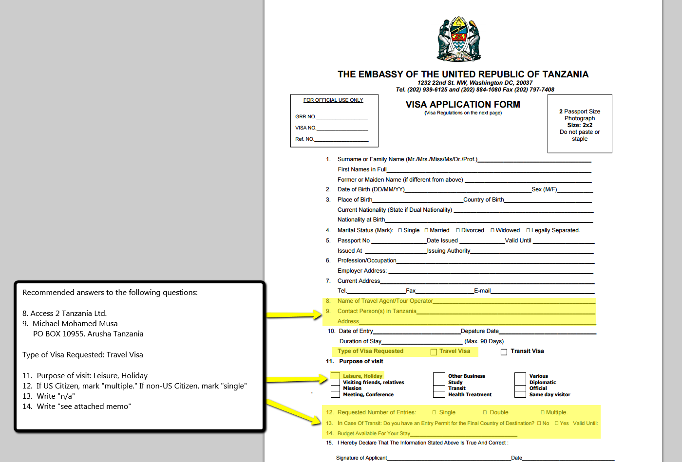 kenya application passport sample form Tanzanian Visa Kenyan  Tanzania  Access 2 & Information